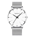 Silver Geneva quartz watch with white dial and minimalist mesh strap for men - Silver Mesh Strap Silver Case Black Pointer