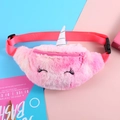 Pink plush unicorn fanny pack for kids with gradient fur and silver spiral horn - Rose Gold Rainbow