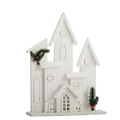 White wooden Christmas house ornament with LED lights and festive pine decorations - Large White House / White / Large (28x8x43cm)
