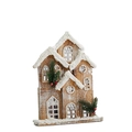 Nordic wooden Christmas house ornament with artificial snow, pine needles and red berries - Small Natural Wood House / Natural Wood Color / Small (20x8x34cm)