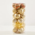 8cm goldene und orangefarbene Weihnachtskugeln im Zylinder mit Glitzermustern - 8cm Bemaltes Fass Gold / Gold