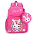 Pink cartoon rabbit backpack for school girls with matching round coin purse charm - Rabbit Rose Red