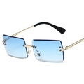 Chic rimless rectangular sunglasses with gold metal temples and blue gradient lenses - Gold Frame Blue Gradient