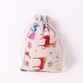 Linen Christmas drawstring gift bag featuring colorful reindeer and snowflake prints - Colorful Snowflake Deer; 10*14cm