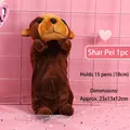 Shar Pei dog plush pencil case in brown, stores up to 15 pens, size 23x13x12cm - Shar Pei