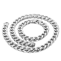 Polished silver cuban link chain set with necklace and bracelet featuring ornate flower clasp - Steel Color Jewelry Set