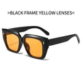 Gafas de sol cuadradas oversize con montura negra, lentes amarillas y remaches dorados - Montura Negra Lentes Naranjas