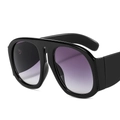 Oversized black frame sunglasses for women with purple gradient lenses and wide temples - Black Frame Double Gray Lens