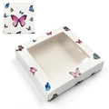 White cardboard eyelash box with transparent window and colorful butterfly prints - White Base Multiple Butterflies-No. 22