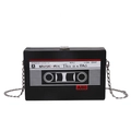 Bolso bandolera retro con forma de cassette y cadena metálica para mujeres - Negro
