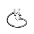 Detailed shot of silver stainless steel open ring with heart and letter K design - Letter K / Steel