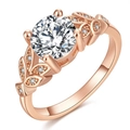 Leaf design engagement ring in rose gold with round zircon center and four-prong setting - US 6 / Rose Gold