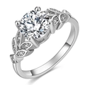 Elegant leaf-shaped engagement ring with a round zircon in silver-tone finish - US 6 / Silver