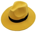 Classic yellow felt panama hat with elegant black grosgrain ribbon for men and women - Adjustable / Yellow