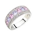 Luxurious S925 silver eternity ring with alternating pink and purple zircon stones - Pink Purple / US 6