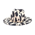 Stylish cow print wool fedora hat with gold metal ring trim for fashion wear - M (56-58cm) / Off-white Cow Print