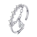 Adjustable silver ring with sparkling zircon pendant and delicate tassel design - Dangling Water Drop Zirconia Style (S287) / White Gold Color (S287)