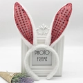 Close-up of plush white bunny ears headband with glittery red sequin inner lining - Red Sequin Bunny