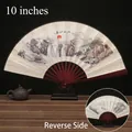 10-inch Chinese vouwwaaier met traditioneel landschapsschilderij en houten voet - 10 Inch Pittoreske Rivieren en Bergen