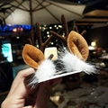 Cute reindeer antler hair clip with brown plush fur and white pom-pom for Christmas - 26 Brown Antler with White Pom Pom Pair