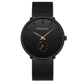 Men's minimalist black mesh strap quartz watch with rose gold hands and sub-dial detail - Black Mesh Strap Rose Gold Hands