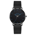 Fashionable Geneva men's watch with black mesh strap and striking blue pointers - Blue Hand Black Case Black Strap