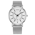 Minimalist silver stainless steel mesh watch for men with white dial and Geneva branding - White Dial Silver Case Silver Strap