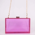 Transparent pink acrylic rectangular clutch bag with gold chain and metal clasp - Amethyst