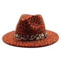 Classic orange leopard print fedora wool felt hat with matching decorative band - Rust red