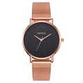 Fashion Geneva men's quartz watch with rose gold mesh band and black minimalist dial - Rose Gold