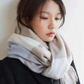 Thick cashmere-like scarf in beige, white, and grey plaid with stylish fringe detail - 70*180cm / Light Camel Plaid