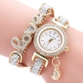 Elegant gold women's wrap bracelet watch with rhinestone LOVE lettering and ball pendant. - Silver