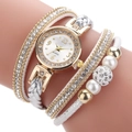 Luxe modieus wikkelhorloge voor dames met strass-parels en witte PU-lederen band - Wit