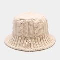 Detailed close-up of thick cable knit texture on a beige bucket hat for women - M(56-58cm) / Beige