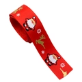Red Christmas ribbon roll with Santa, golden reindeer, and white snowflake patterns - 2.5cm Red Bronzing Santa Claus Ribbon (1 Yard)