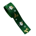 Green Christmas grosgrain ribbon roll with gold reindeer and Santa Claus patterns - 2.5cm Dark Green Bronzing Santa Claus Ribbon (1 Yard)