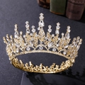 Corona barocca dorata con cristalli trasparenti scintillanti e motivi a foglia da sposa - Oro KC Strass Bianchi