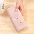 Pink matte long tri-fold wallet with cute cartoon embroidery and carrot detail - Long Style / Pink