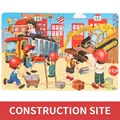 30-piece wooden construction site puzzle for children with excavators and cranes - Construction Site (3009)
