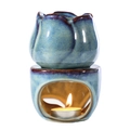 Blue-purple tulip ceramic oil burner with a two-piece design for scented wax and candles - Blue and Purple