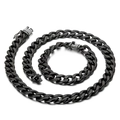 Men's black cuban link chain and bracelet set with sparkling rhinestone buckle - Black Zirconia Set