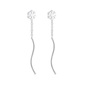 S925 sterling silver snowflake drop earrings with wavy long tassel in metallic silver - 925 Silver / Snowflake Style
