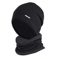Set berretto e scaldacollo in maglia nera con design a costine e toppa con logo centrale - Set Tre Pezzi Nero (9111)