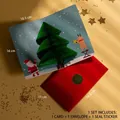 3D pop-up Christmas card featuring a green honeycomb tree, Santa Claus, and red envelope - Green Xmas Tree Style (Style B)