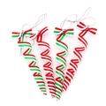 Set of 4 red and white striped Christmas candy cane ornaments with festive bows - Spiral Icicle / 17cm / Colorful Spiral Style