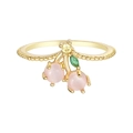 Anello minimalista con ciliegie dorate e cristalli rosa su fascia perlata - US 7 / Ciliegia Rosa (JZ00008)