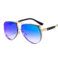 Gold aviator sunglasses with blue purple gradient lenses and hollow metal frame - Gold Frame Blue Coated Lens