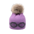 Purple knit beanie featuring a faux fur pom-pom and glittery star eyewear design - Purple - Imitation Raccoon Fur Ball
