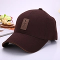 Dark brown twill cotton baseball cap featuring an embossed leather golf logo patch - Dark Coffee