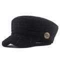 Black tweed navy captain hat with twisted rope trim and a gold embossed button detail - M / Black
